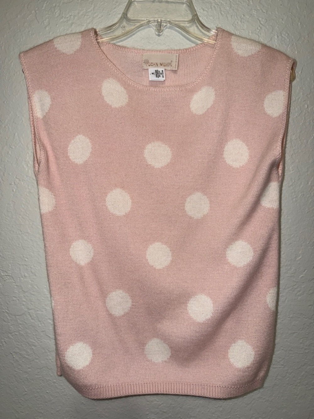 Vintage Pastel Pink Polka Dot Sleeveless Sweater cottagecore granny